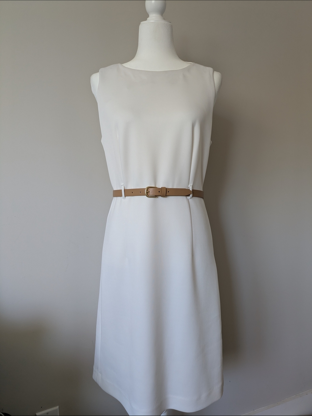 Sharagano Sleeveless Midi Dress with Tan Belt